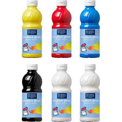 Produktbild von LEFRANC & BOURGEOIS Acrylfarbe Glossy farbig sortiert 6 Stück á 500 ml