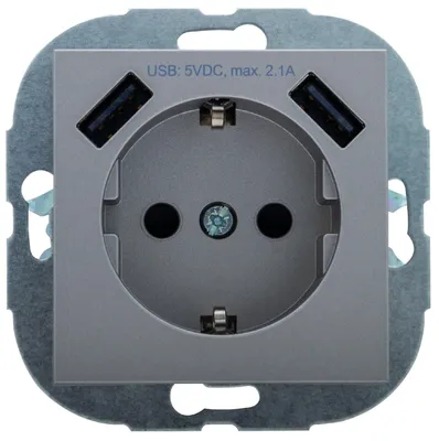 Produktbild von Schutzkontaktsteckdose mit USB Modul Serie Studio, platin