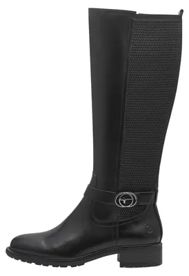 Produktbild von Tamaris Damen Stiefel Langschaft Zierschnalle Stretchschaft Leder 1-25618-43, Größe:38 EU, Farbe:Schwarz