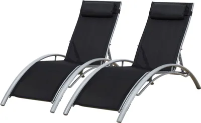 Image de Lot de 2 transats GALAPAGOS en textilène noir - aluminium gris