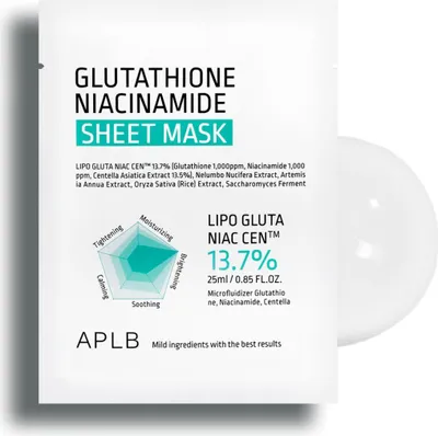 Immagine prodotto di Aplb - Glutathione Niacinamide Sheet Mask - Maschera illuminante per una pelle dal tono uniforme - 25 Ml