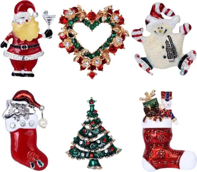 Produktbild von 6 bunten Weihnachten Brosche Xmas Geschenk für Weihnachtsschmuck Ornaments Geschenke