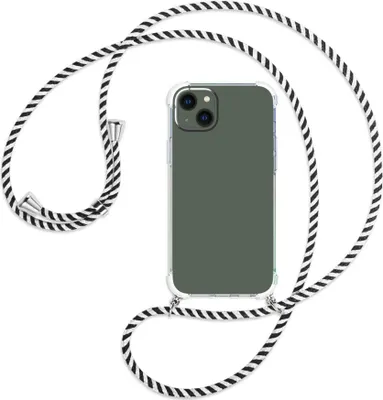 Produktbild von Handykette Backcover-Schutzhülle mit Band (Metall silberfarben) für Apple iPhone 14 Plus (6.7'') - schwarz/weiß gestreift