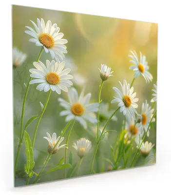 Produktbild von Küchenrückwand Spritzschutz Glas mit Motiv Blühende Gänseblümchen 40 x 40 cm