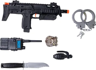 Produktbild von SWAT Polizei Spezialeinheit Kostümzubehör-Set 6-teilig mit Spielzeug-Maschinenpistole und Handschellen