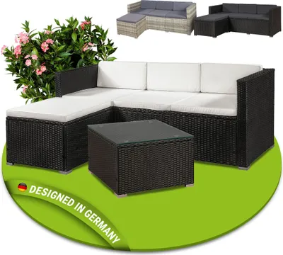 Produktbild von Juskys Polyrattan Lounge Punta Cana M schwarz – Gartenlounge Set für 3-4 Personen – Sitzgruppe mit Sofa, Tisch & Hocker - Sitzbezüge in Creme