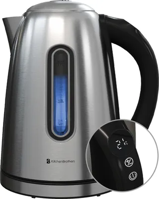 Produktbild von KitchenBrothers Wasserkocher mit Temperaturregelung - Elektrisch - 1,7L - 7 Temperaturstufen - LED-Beleuchtung - Warmhaltefunktion - Edelstahl