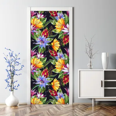 Produktbild von Dekorative Türtapete Türposter selbstklebend Klebefolie Wandaufkleber Tropische Blumen 77 x 200 cm