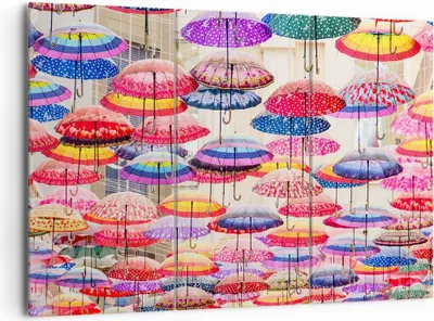 Produktbild von Bild auf Leinwand - Leinwandbild - Regenschirme City Dekoration Himmel - 165x110cm - Wand Bild - Wanddeko - Leinwanddruck - Bilder - Kunstdruck - Leinwand bilder - Wandkunst - CE165x110-3145