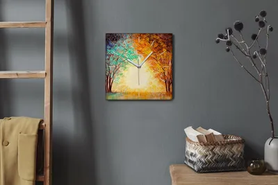 Produktbild von Coloray Hodiny Unikátní 30x30 cm  Tiché hodiny Pro obývací pokoj a kuchyň Nástěnné hodiny Plátno Bílé ručičky hodin - Lesní listy