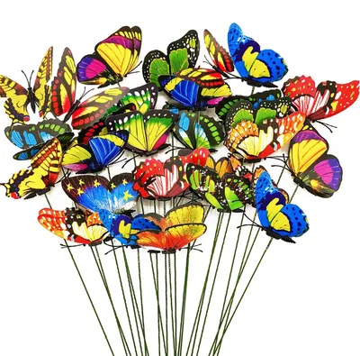 Imagen del producto de Solidchoice - Juego de 24 adornos para jardín con forma de mariposa, en forma de palitos - 9 cm