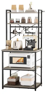 Immagine prodotto di Scaffale da cucina - Scaffale da fornaio - Scaffale per microonde - Dimensioni 60 x 40 x 161,8 cm - Con puntone di sostegno a X - Ganci a S (12 pezzi) - Doppio ripiano - Metallo robusto - Per stoviglie e spezie