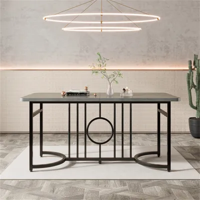 Produktbild von Esstisch Moderner minimalistischer Esstisch Design-Esstisch, einfach installieren, nicht klappbar,schwarze Metallbeine