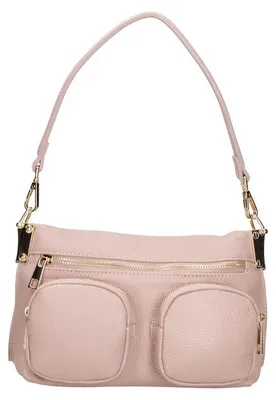 Productafbeelding van Dames Schoudertas Echt Leer Dollar met Ritsvakken Italy Beige UNICA 27x14x8 cm
