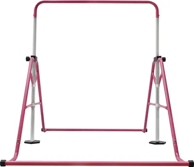 Obrázok produktu pre Gymnastická hrazda pre deti – výškovo nastaviteľná hrazda – vek 3–8 rokov – výška 115–155 cm – skladateľná – max. 80 kg statické zaťaženie/40 kg dynamické zaťaženie – ružová