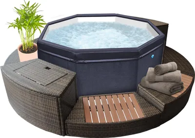 Produktbild von NetSpa Octopus Outdoor Whirlpool halbstarr achteckig für 4-6 Personen inkl. 5 teilige Umrandung