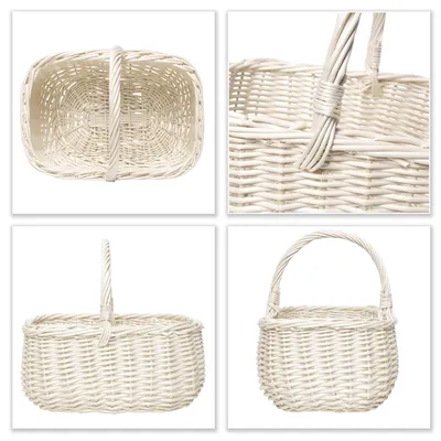Produktbild von Creative Home Weißer Einkaufskorb Weidenkorb mit Henkel Picknickkorb | 36 x 27 x 32 cm (+/- 2 cm) Osterkörbchen