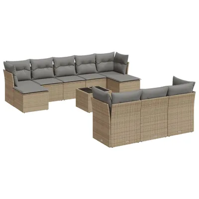 Produktbild von vidaXL 11-tlg. Garten-Sofagarnitur mit Kissen Beige Poly Rattan