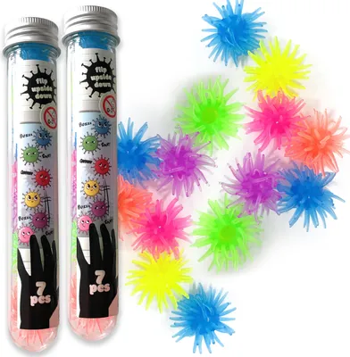 Produktbild von AMLI Klebe Ball Fensterläufer Kinder - Einfach an das Fenster werfen und staunen | Klebrige Wandkrabbler 14er Set mit zwei Reagenzgläser