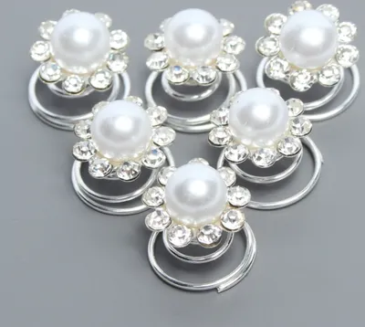 Produktbild von 6 Strass Blüten Curlies mit Perle