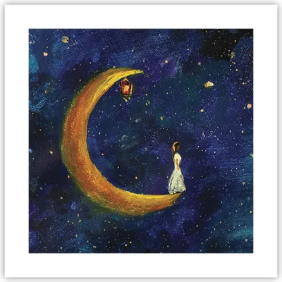 Produktbild von Poster - Poster ohne Rahmen - Mädchen auf der Mond - 40x40 cm - Wand Bild - Wanddeko - Wandbilder - Kunstposter - Wandposter - Bilder - Kunstdruck - Wanddekoration - Wandbild - P2XAC40x40-4575