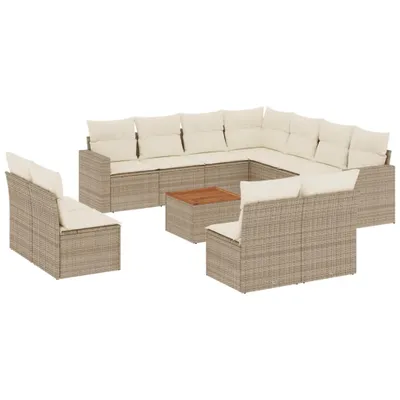 Produktbild von 12-tlg. Garten-Sofagarnitur mit Kissen Beige Poly Rattan