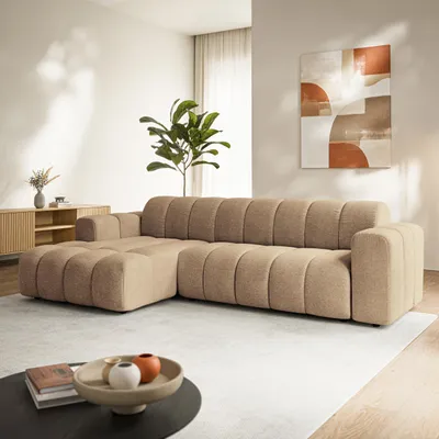 Produktbild von Masseno Ecksofa SETIA mit Schlaffunktion L-Form, Sofa mit Bettkasten, Wohnzimmersofa, Couch, Soffa, Bettsofa, Couchgarnitur- Beige, ARAGON 14