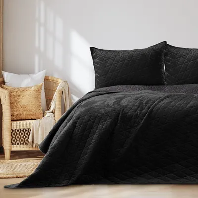 Produktbild von Tagesdecke Bettüberwurf Ultrasonic zweiseitge Steppung Samt 170 x 210 cm - Schwarz