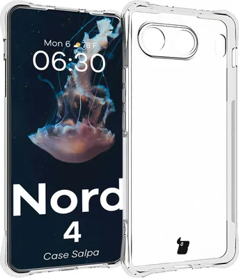 A clear phone case is shown next to a phone displaying a jellyfish wallpaper.