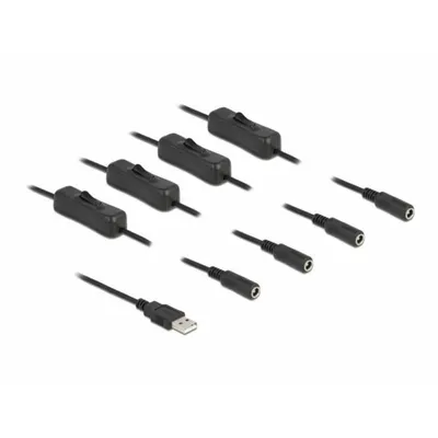 Produktbild von DeLOCK Kabel USB Typ-A Stecker zu 4 x DC 5,5 x 2,1 mm Buchse mit Schalter 1 m, 1 m, USB A