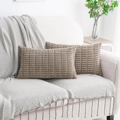 Productafbeelding van Kussenslopen, gestreept, 30 x 50 cm, taupe, set van 2