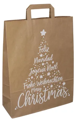Produktbild von 50x Papiertragetaschen aus Kraftpapier 320+120x400mm Motiv Christmas weiß braun 80 gr.