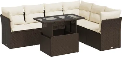 Immagine prodotto di vidaXL Set di divani da giardino 7 pezzi con cuscini in polirattan marrone