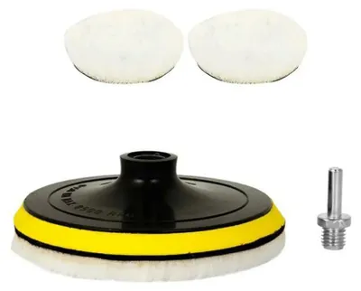 Produktbild von Auto Polierset - Polierpads 15 cm 5er Set - Wolle & Schaum - Für Bohrmaschine/Poliermaschine - Mit Bohradapter - Wachsen & Kratzerentfernung