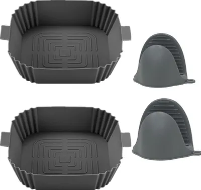 Produktbild von INF 2er-Pack Heißluftfritteusen-Silikontopf mit Handschuhen Grau