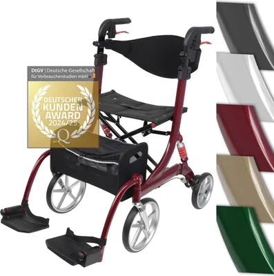 Produktbild von 2 in 1 Rollator-Rollstuhl SPRING VARIO - Leichtgewicht Rollator mit Rollstuhlfunktion & Komfort-Federung - Modell M Bordeauxrot - Bescomedical