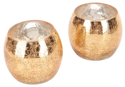 2er-Set runde goldene Glaskerzenhalter, Teelichthalter