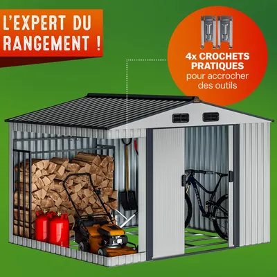 Image de GARDEBRUK® Abri de jardin métal XXL 5m² fondation 260x205x180cm porte coulissante gris-métallique cabane de jardin cabanon de jardin 9m³