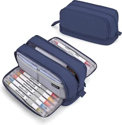 Produktbild von großes Etui mit hohem Fassungsvermögen 4-fach Etui für Mädchen und Jungen multifunktionales Etui für Schule und Büro Make-up-Set dunkelblau