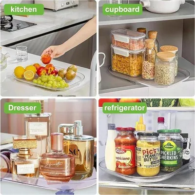Produktbild von Kühlschrank, Drehteller, Organizer, rechteckig, Kühlschrank-Organizer mit rutschfestem Drehteller, Organizer, Kühlschrank, drehbar, Kühlschrank, Gewürzregal für den Kühlschrank, Küche