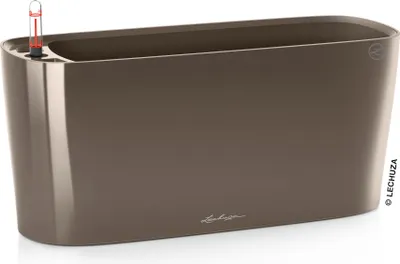 Image de LECHUZA Pot à plantes DELTA Premium 20 Taupe brillant | Pot de table avec arrosage et bac à plantes | Surface brillante | 40 x 15 x 18 cm | 15566