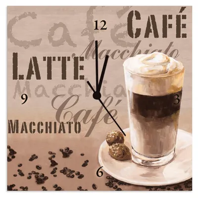 Produktbild von ARTland Wanduhr auf Alu Quarzuhr - schwarzer Zeiger Kaffee - Latte Macchiato Größe: 30x30 cm
