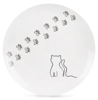 Produktbild von Porzellan-Dessertteller, Motiv: Weiße Katze, 20,5 cm