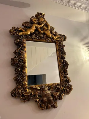 Prunkvoller Barock Spiegel Wandspiegel Gold Antik Stil Engel Altgold