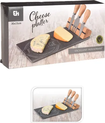 Image de Service à fromage Excellent Houseware, ardoise/acier inoxydable, 30 x 15 x 5 cm, noir
