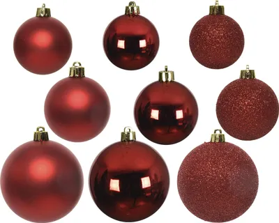 Produktbild von Weihnachtskugeln Kunststoff 6-10cm Mix 26er Set - Weihnachtsrot