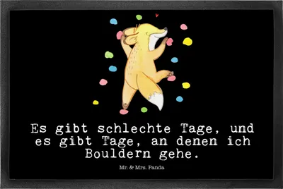 Produktbild von Mr. & Mrs. Panda fußmatte Fuchs Bouldern 50 x 75 cm - Schwarz - Geschenk, Klettern, Schmutzfangmatte, Boulderhalle, Schmutzmatte, Bodenvorleger, Fußabstreifer