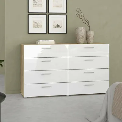 Image de Phethai - Buffet, 140x40x82h cm Chêne Marron, 8 Tiroirs