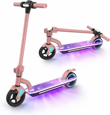 Produktbild von Elektroroller Kinder Ab 6-12 Jahre, 6.5Zoll Elektroscooter mit LED-Anzeige, Bunte Neonlichter, Klappbar, 130W, Reichweite 8KM, Kinder E Roller Rosa