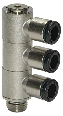 Produktbild von Riegler L-Mehrfachverteiler 3-fach »click-clock«, drehbar, G 1/8 a. Ø 6mm